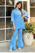 Denim Blue Embroidered Winter Fusion Set